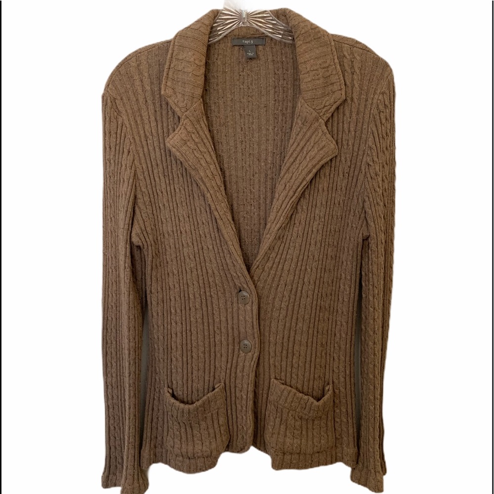 Apt. 9 Tan Button Up Sweater with Pockets - Large